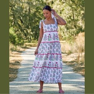 roller rabbit tie sleeve sleeveless midi floral dress